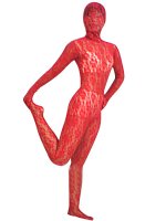 Cheap Red Transparent Lace Velvet Zentai Suit
