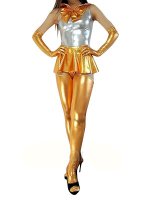 Cheap Gold Shiny Metallic Bowknot Mini Skirt Suit