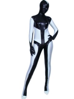 Cheap Black And White Halloween Shiny Metallic Unisex Zentai Sui