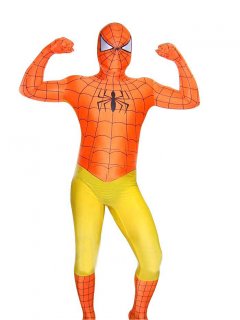 Cheap Orange Lycra Spandex Unisex Spiderman Costume Suit Outfit
