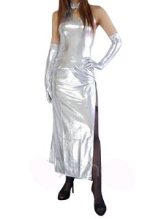 Cheap Silver Shiny Metallic Sexy Halloween Catwoman Dress
