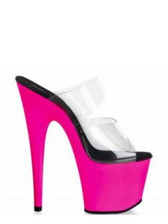 Cheap 7.9'' High Heel Pink PVC Sexy Platform Mules