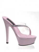 Cheap 6'' High Heel Pink Rhinestone PVC Sexy Platform Mules
