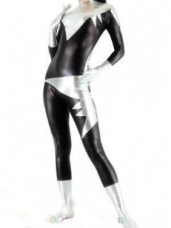 Cheap Black with Silver Shiny Metallic Unisex Catsuit