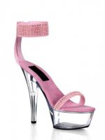 Cheap 6'' High Heel Pink PU Rhinestone Ankle Strap Sexy Platform