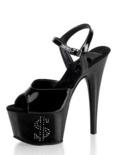 Cheap 6''High Heel Black PU Sexy Platform Sandals