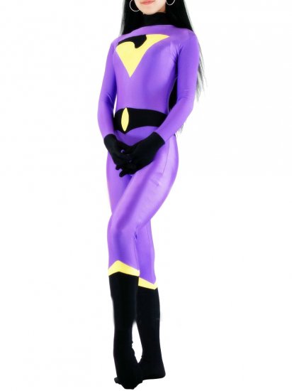 Cheap Lycra Spandex Purple and Black Unisex Catsuit - Click Image to Close