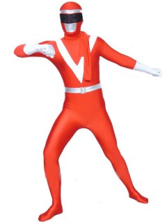 Cheap Red And White Halloween Lycra Shiny Metallic Super Hero Ze