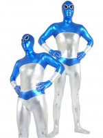 Cheap Blue & Silver Shiny Metallic Unisex Zentai Suit