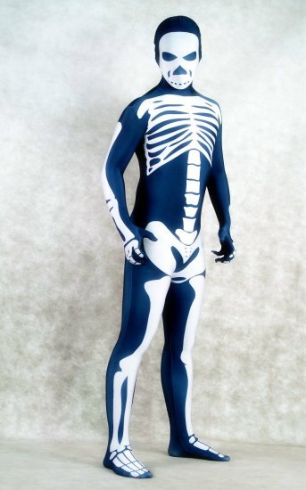 Cheap Black Shiny Metallic Unisex Zentai Suit with Skeleton Patt - Click Image to Close