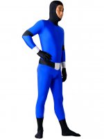 Cheap Blue with Black Lycra Spandex Unisex Zentai with Face Aper