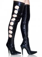 Cheap 4 7/10'' High Heel Black Zip Thigh High Patent Leather PU