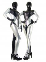 Cheap Black & Silver Shiny Metallic Unisex Zentai Suit