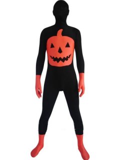 Cheap Black And Orange Pumpkin Lycra Zentai Suit