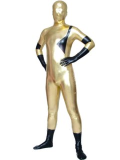 Cheap Gold And Black Shiny Metallic Unisex Zentai Suit