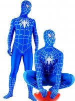 Cheap Lycra Spandex Blue Spiderman Zentai Costume White Stripes