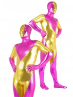 Cheap Full Body Shiny Metallic Purple with Gold Unisex Zentai Su