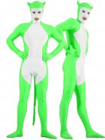 Cheap Shiny Metallic Green with White Unisex Catsuit