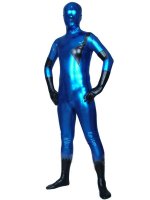 Cheap Blue And Black Shiny Metallic Unisex Zentai Suit
