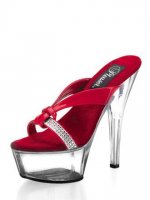 Cheap 6'' High Heel Red Rhinestone PU Sexy Platform Mules