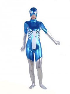 Cheap Blue and silver spiderman shiny zentai suit