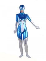 Cheap Blue and silver spiderman shiny zentai suit