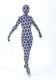 Cheap Black & White Lycra Metallic Unisex Zentai Suit Hexagon St