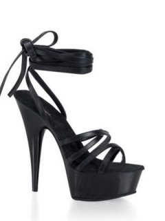 Cheap 6'' High Heel Black PU Lace Bow Sexy Platform Sandals