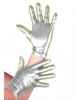 Cheap Sliver Gloves Metallic Spandex ZENTAI Catsuit