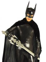 Cheap Shiny Metallic Batman Catsuit with Black Cape