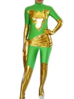 Cheap Gold And Green Shiny Metaliic Super Hero Catsuit