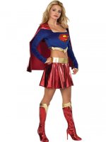 Cheap Super Girl Lycra Shiny Metallic Super Hero Costume