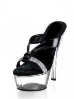 Cheap 6'' High Heel Black PU Sexy Platform Mules