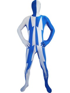 Cheap White And Blue Matchcolor Lycra Zentai Suit