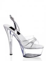 Cheap 6'' High Heel Silver Rhinestone PVC Ankle Straps Sexy Plat