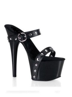 Cheap 6'' High Heel Black PU Rhinestone Sexy Platform Sandals