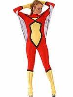 Cheap Yellow And Red Lycra Shiny Metallic American Super Hero Co