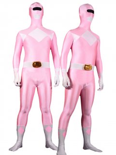 Cheap Pink & White Lycra Spandex Unisex Zentai Suit