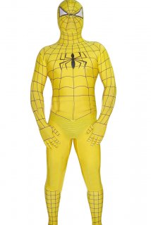 Cheap Yellow Spiderman Costume Suit Outfit Zentai with Black Str