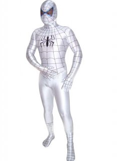 Cheap White Lycra Spandex Unisex Spiderman Zentai Costume Suit O