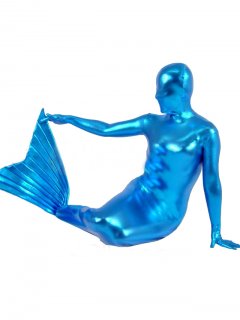 Cheap Blue Shiny Metallic Mermaid Suit
