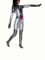 Cheap Silver with Gray Shinny Metallic Super Hero Catsuit