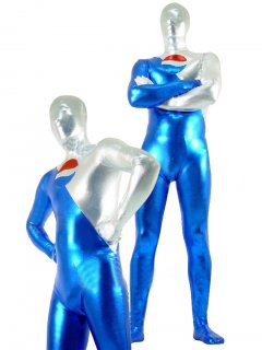 Cheap Blue & Silver Shiny Metallic Unisex Catsuit