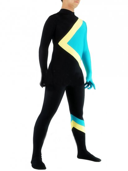 Cheap Blue with Yellow & Black Lycra Spandex Unisex Zentai Suit - Click Image to Close