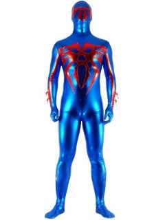 Cheap Blue And Red Shiny Metallic Super Hero Zentai Suit
