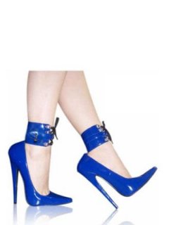 Cheap 7'' High Heel blue Patent Ankle Straps Sexy Pumps