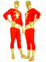 Cheap Flash Man Spandex Zentai Suit with Yellow Metallic Pattern