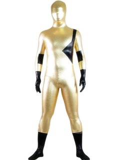 Cheap Gold And Black Shiny Metallic Lycra Spandex Zentai Suit