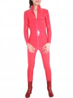 Cheap Front Open Pink Red Shiny PVC Catsuit Type A
