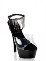 Cheap 6'' High Heel Black PVC Ankle Straps Sexy Platform Sandals